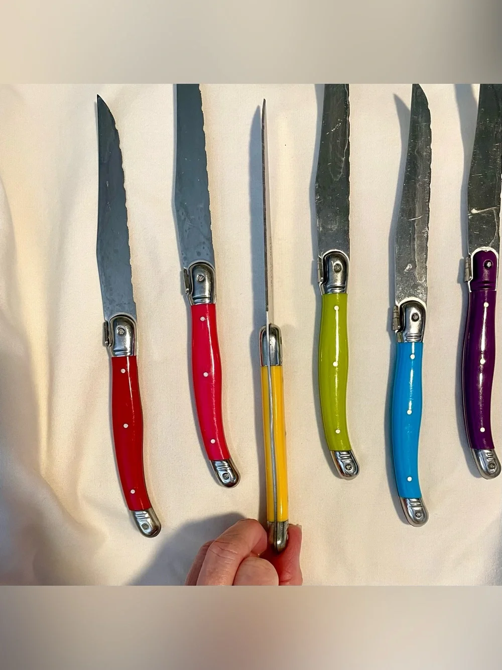 *VINTAGE* (6) FABERWARE Laguiole Style Cutlery Knives - Multicolor - Serrated